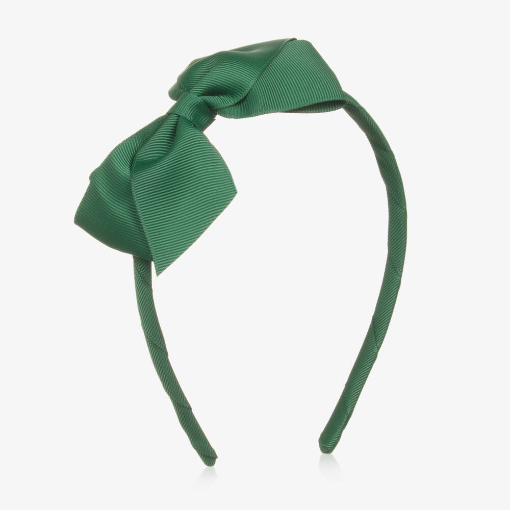 Peach Ribbons-Girls Green Bow Hairband | Childrensalon