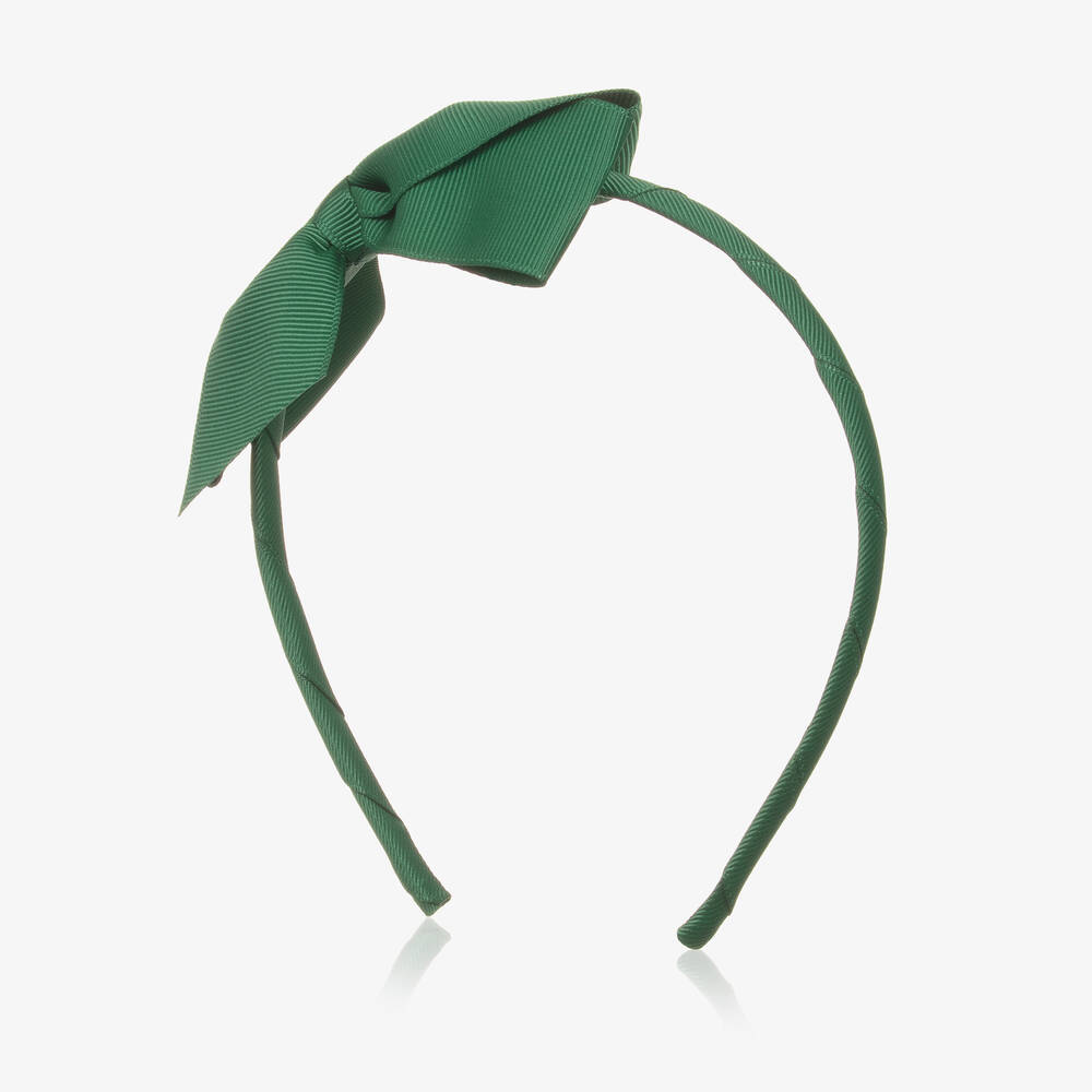 Peach Ribbons-Girls Green Bow Hairband | Childrensalon
