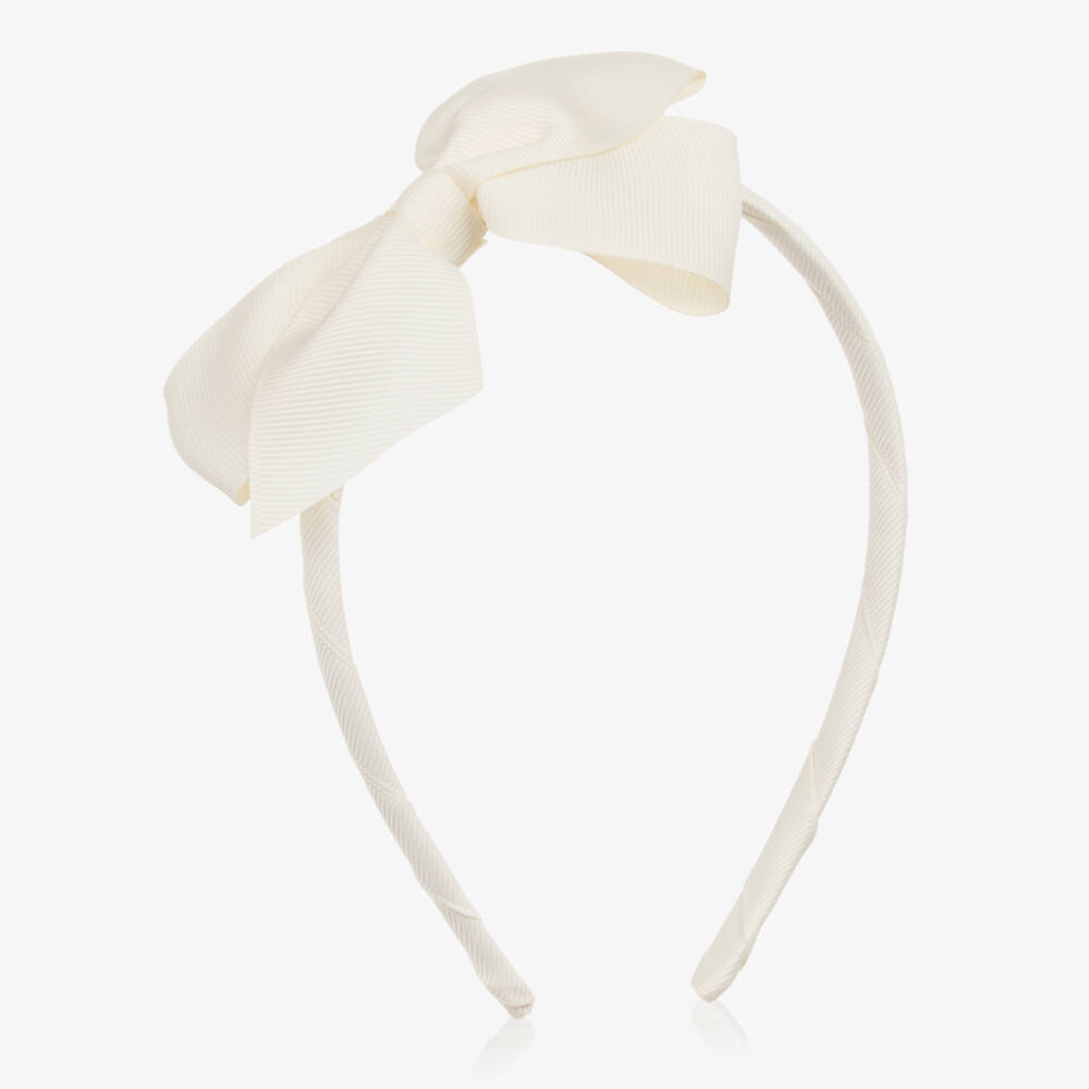 Peach Ribbons-Girls Ivory Bow Hairband | Childrensalon