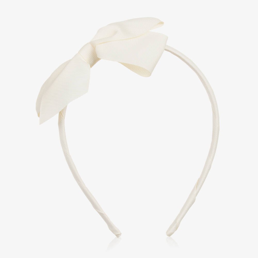 Peach Ribbons-Girls Ivory Bow Hairband | Childrensalon