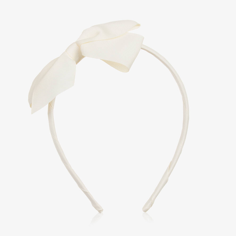 Peach Ribbons-Girls Ivory Bow Hairband | Childrensalon