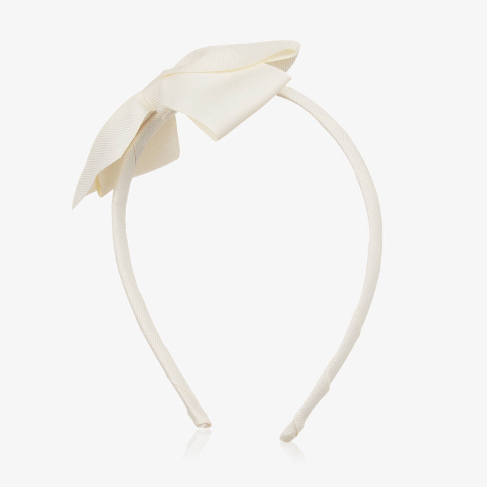 Peach Ribbons-Girls Ivory Bow Hairband | Childrensalon