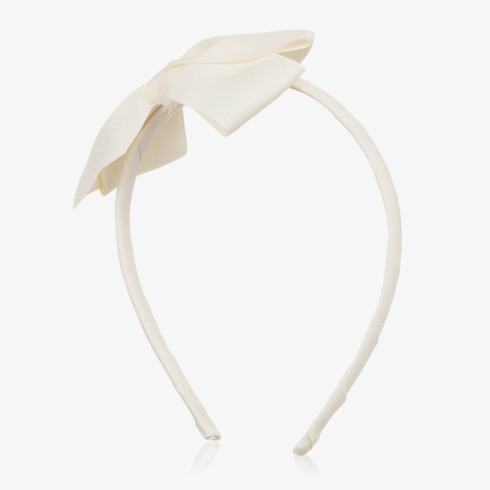 Peach Ribbons-Girls Ivory Bow Hairband | Childrensalon