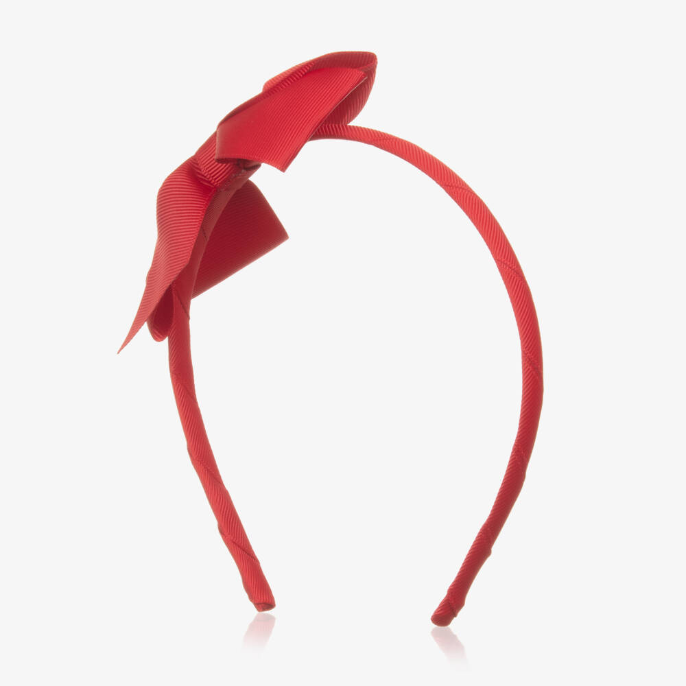 Peach Ribbons-Girls Red Bow Hairband | Childrensalon