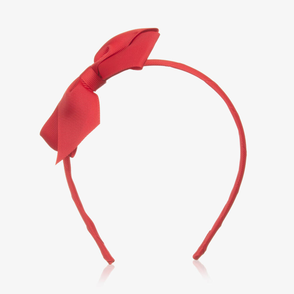 Peach Ribbons-Girls Red Bow Hairband | Childrensalon