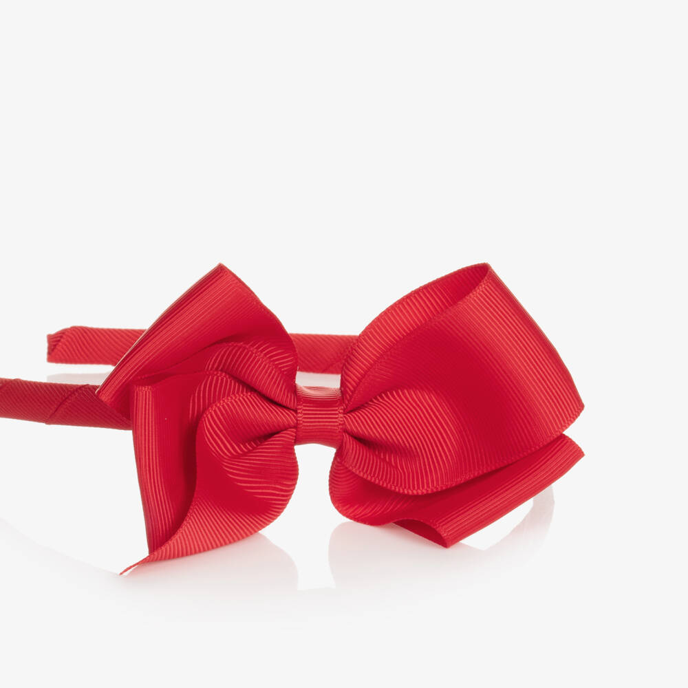 Peach Ribbons-Girls Red Bow Hairband | Childrensalon