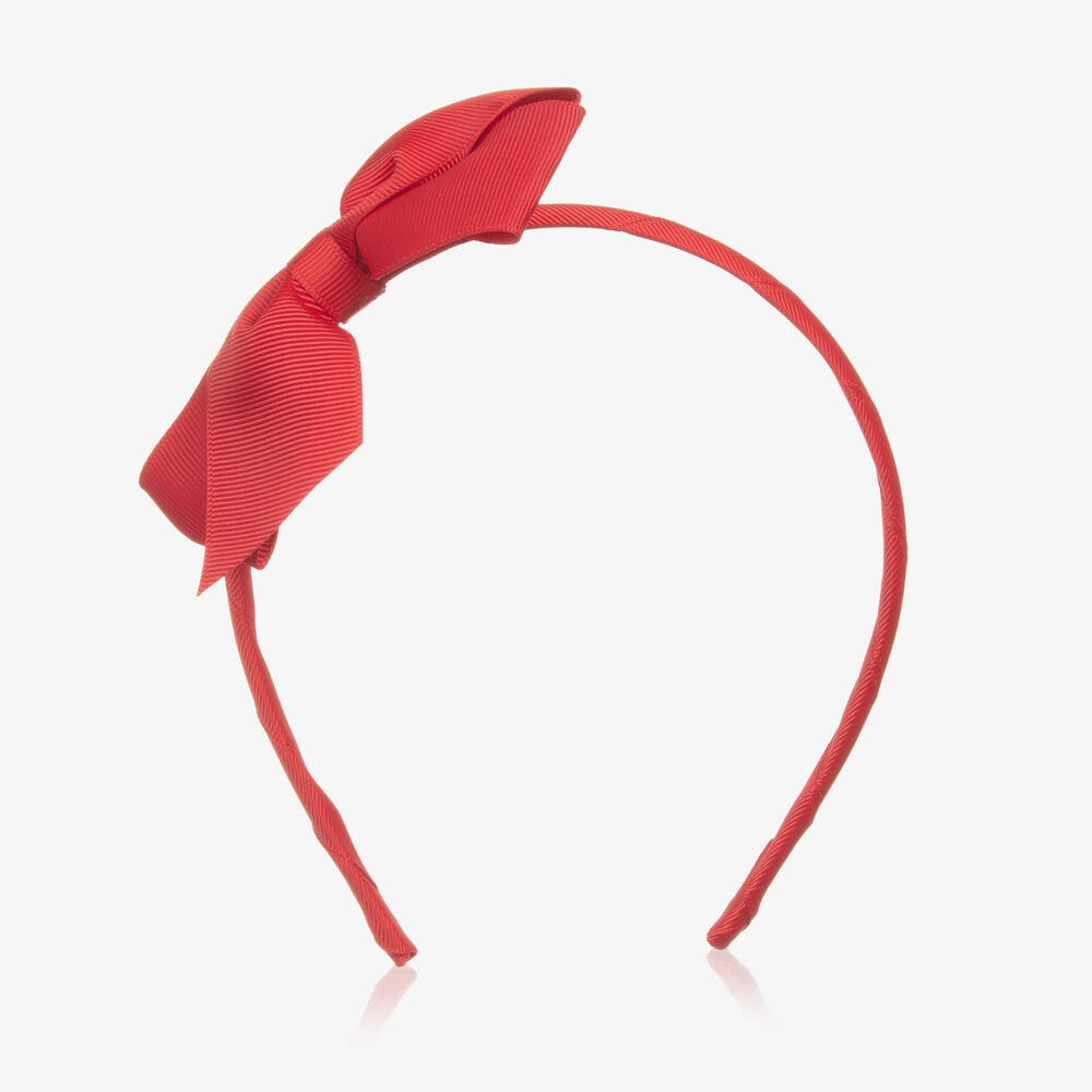 Peach Ribbons-Girls Red Bow Hairband | Childrensalon