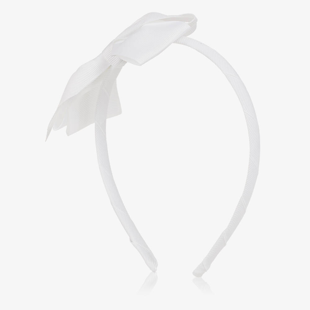 Peach Ribbons-Girls White Bow Hairband | Childrensalon