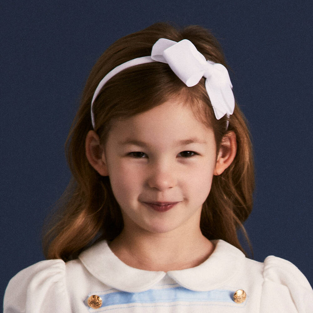 Peach Ribbons-Girls White Bow Hairband | Childrensalon
