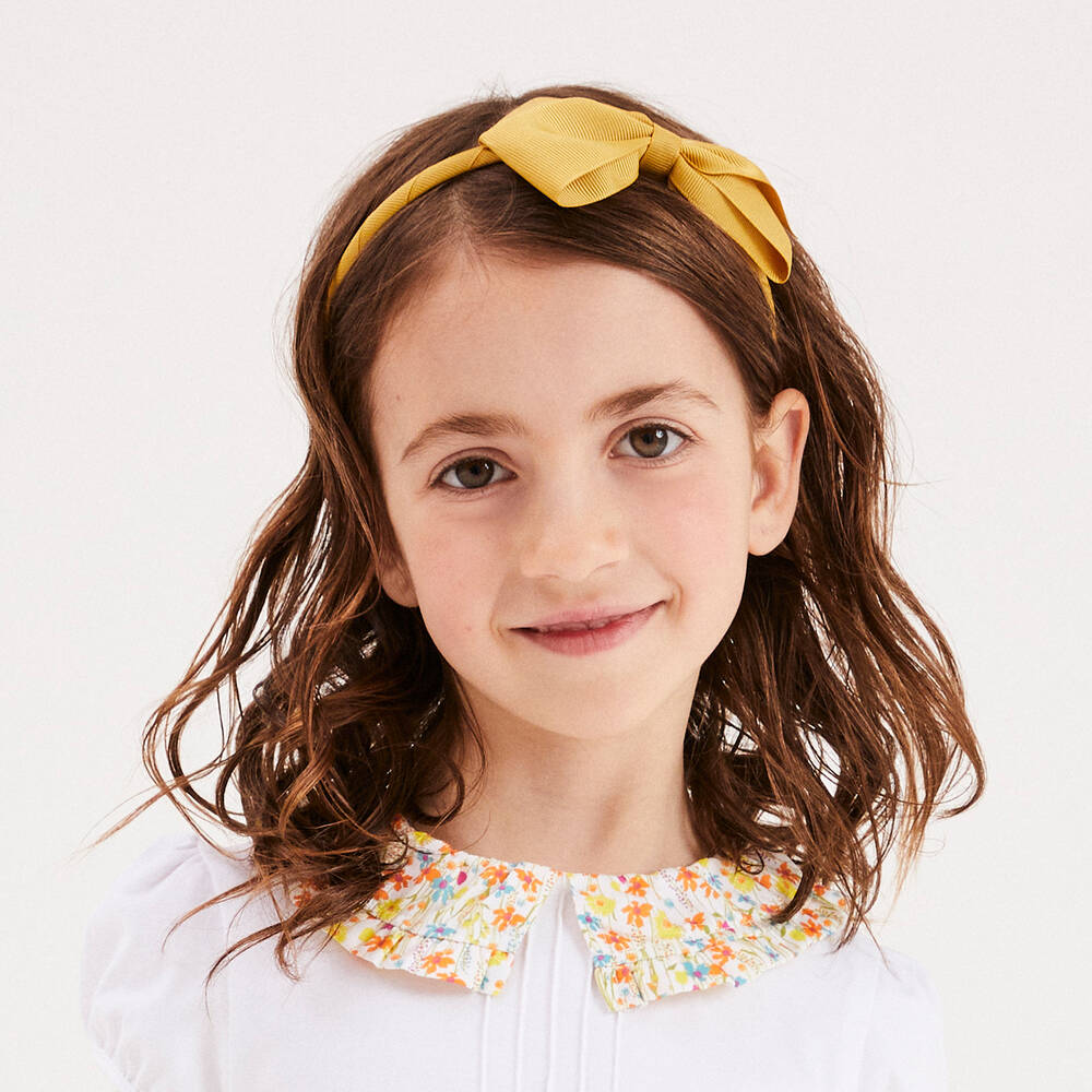 Peach Ribbons-Girls Yellow Ribbon Hairband | Childrensalon