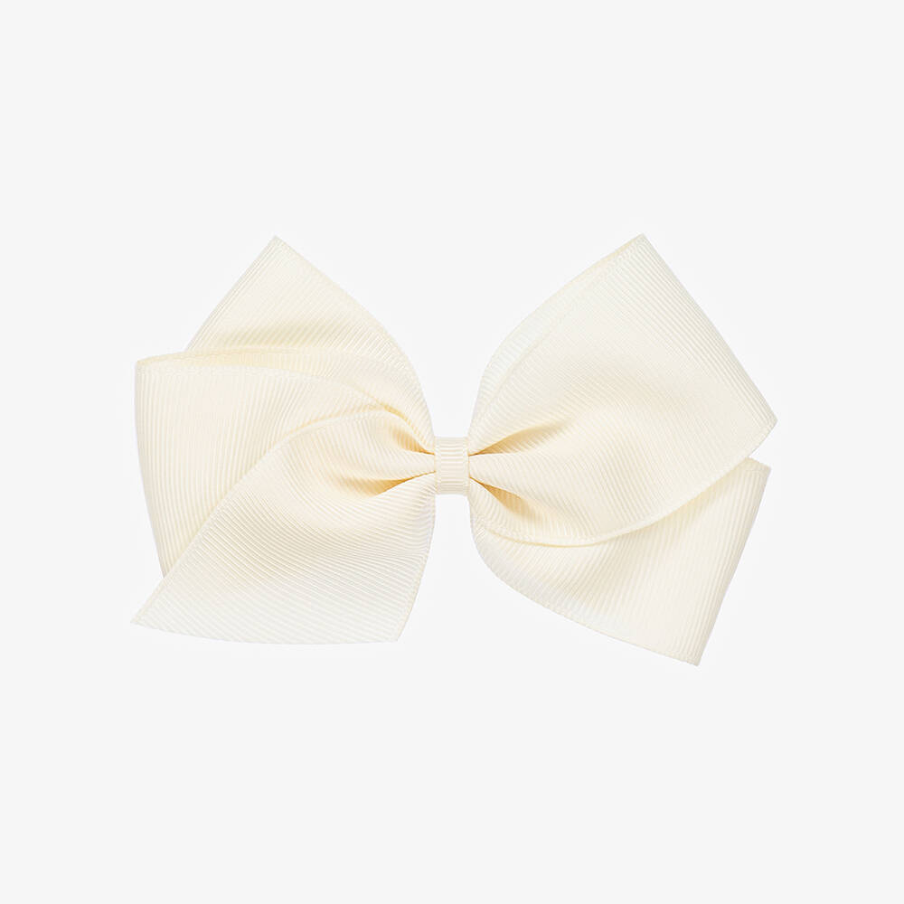Peach Ribbons-Ivory Bow Hair Clip (12cm) | Childrensalon