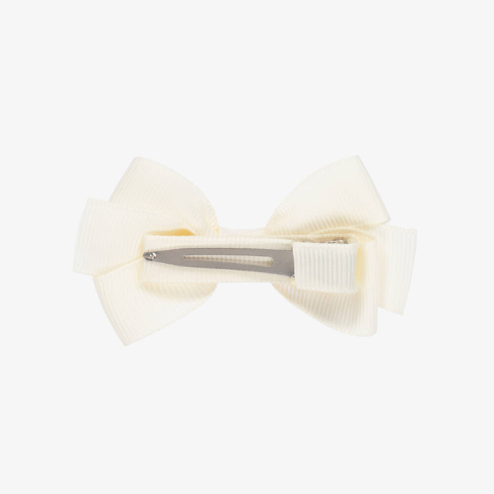 Peach Ribbons-Ivory Bow Hair Clip (7cm) | Childrensalon