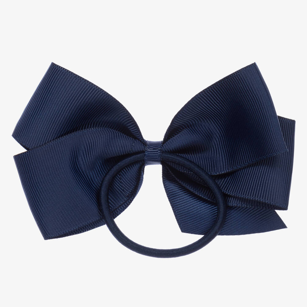 Peach Ribbons-Navy Blue Bow Hair Elastic (12cm) | Childrensalon