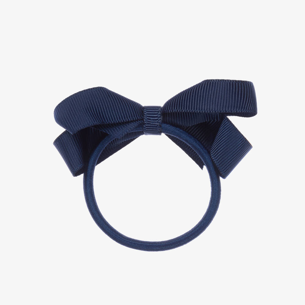 Peach Ribbons-Navy Blue Bow Hair Elastic (7cm) | Childrensalon