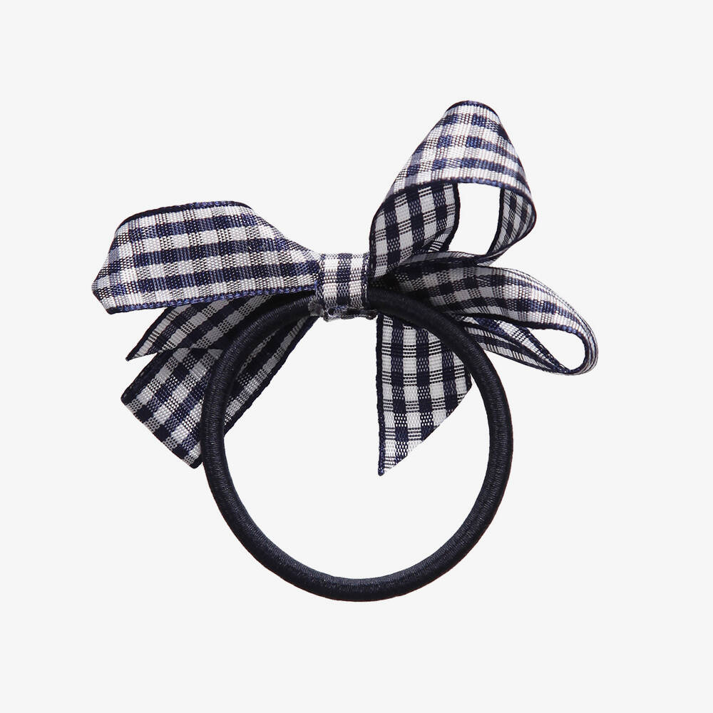 Peach Ribbons-ربطة شعر فيونكة مربعات لون كحلي (7 سم) | Childrensalon