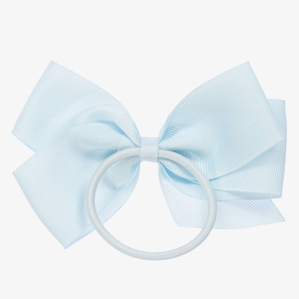 Peach Ribbons-Pale Blue Bow Hair Elastic (12cm) | Childrensalon