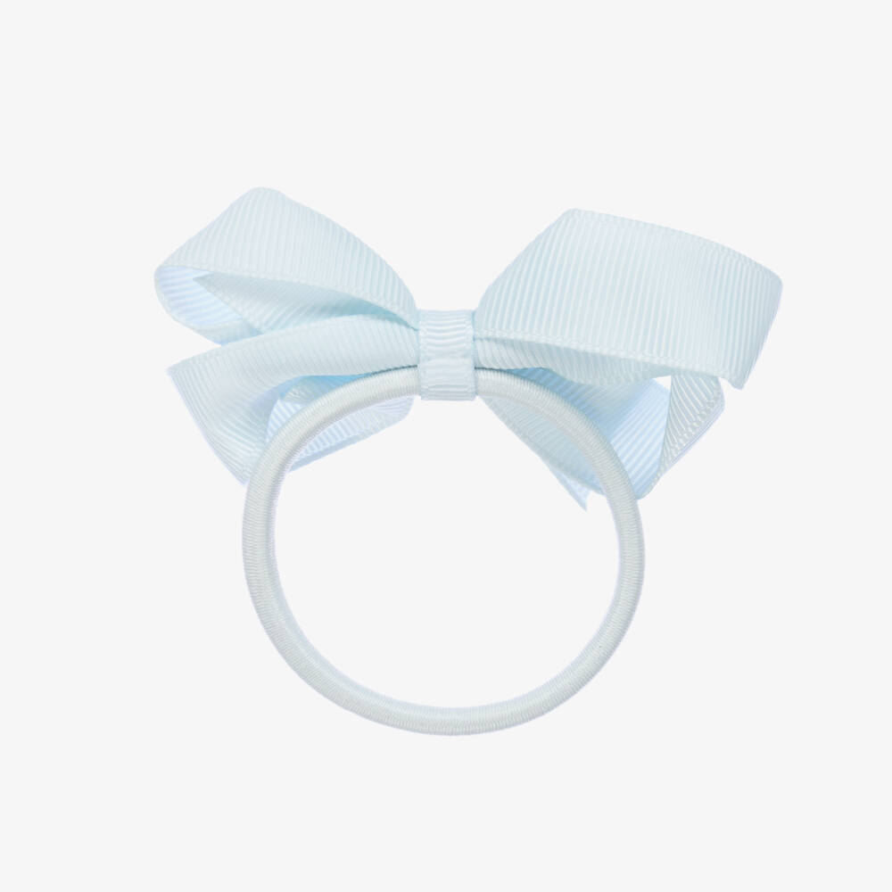 Peach Ribbons-Pale Blue Bow Hair Elastic (7cm) | Childrensalon