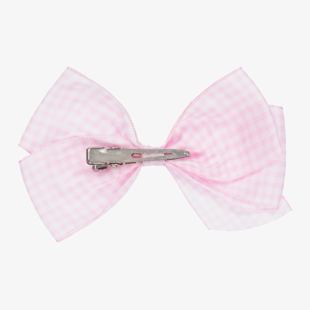 Peach Ribbons-Pink Gingham Bow Clip (12cm) | Childrensalon