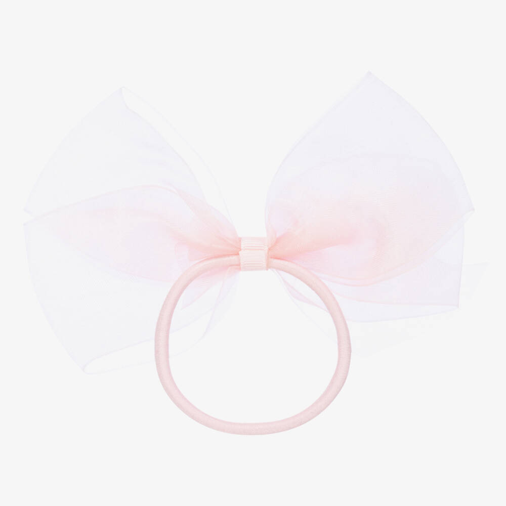 Peach Ribbons-Pink Organza Bow Hair Elastic (12cm) | Childrensalon