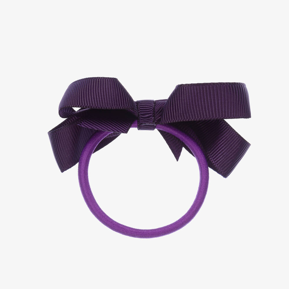 Peach Ribbons-Purple Bow Hair Elastic (7cm) | Childrensalon