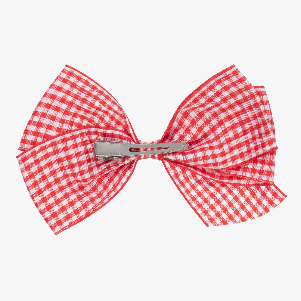 Peach Ribbons-Красная заколка-бантик в клетку (12см) | Childrensalon
