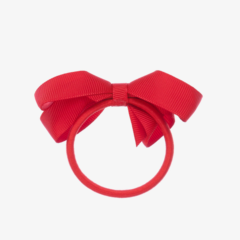 Peach Ribbons-Red Grosgrain Bow Hair Elastic (7cm) | Childrensalon