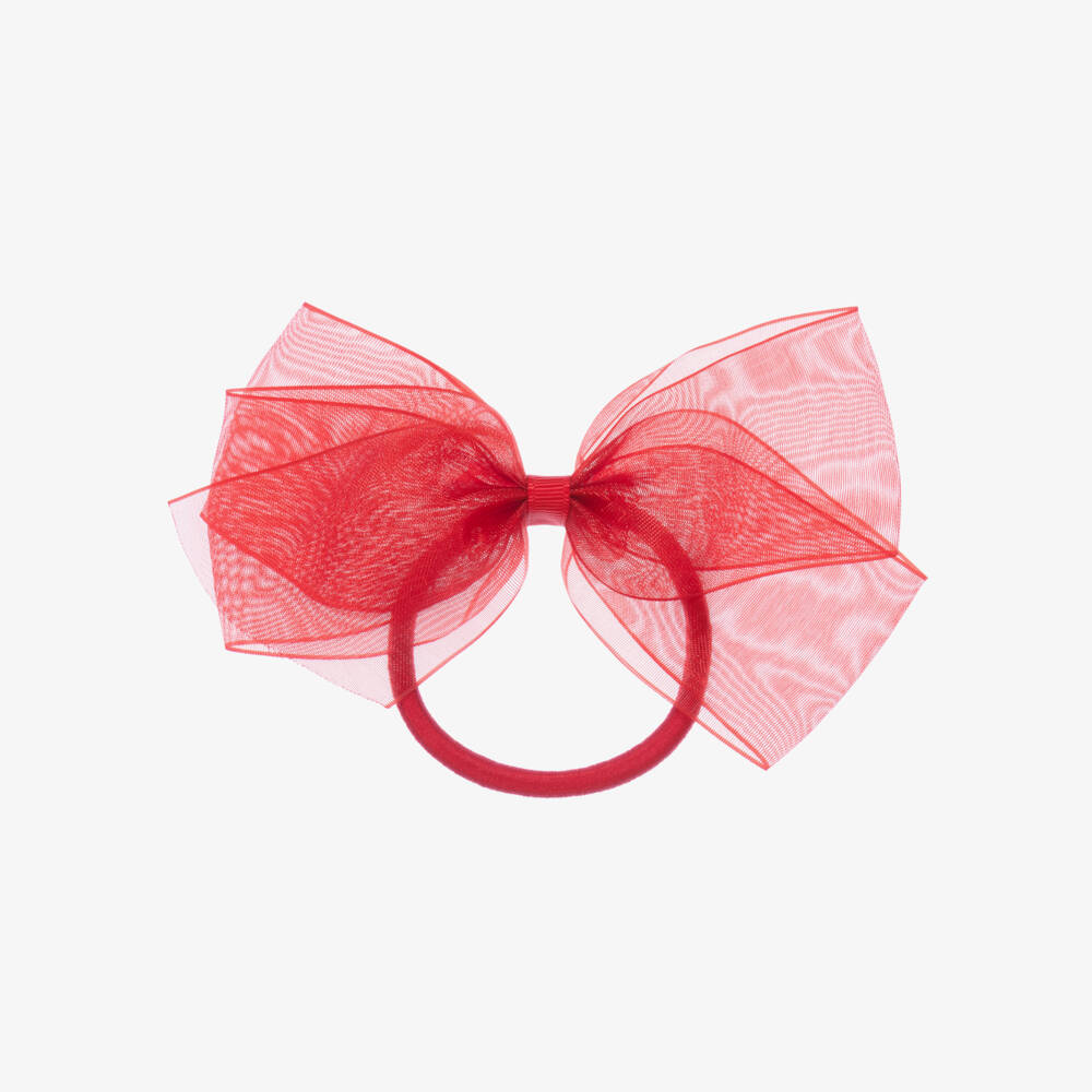 Peach Ribbons-رباط شعر مطاطي أورغانزا لون أحمر (12سم) | Childrensalon