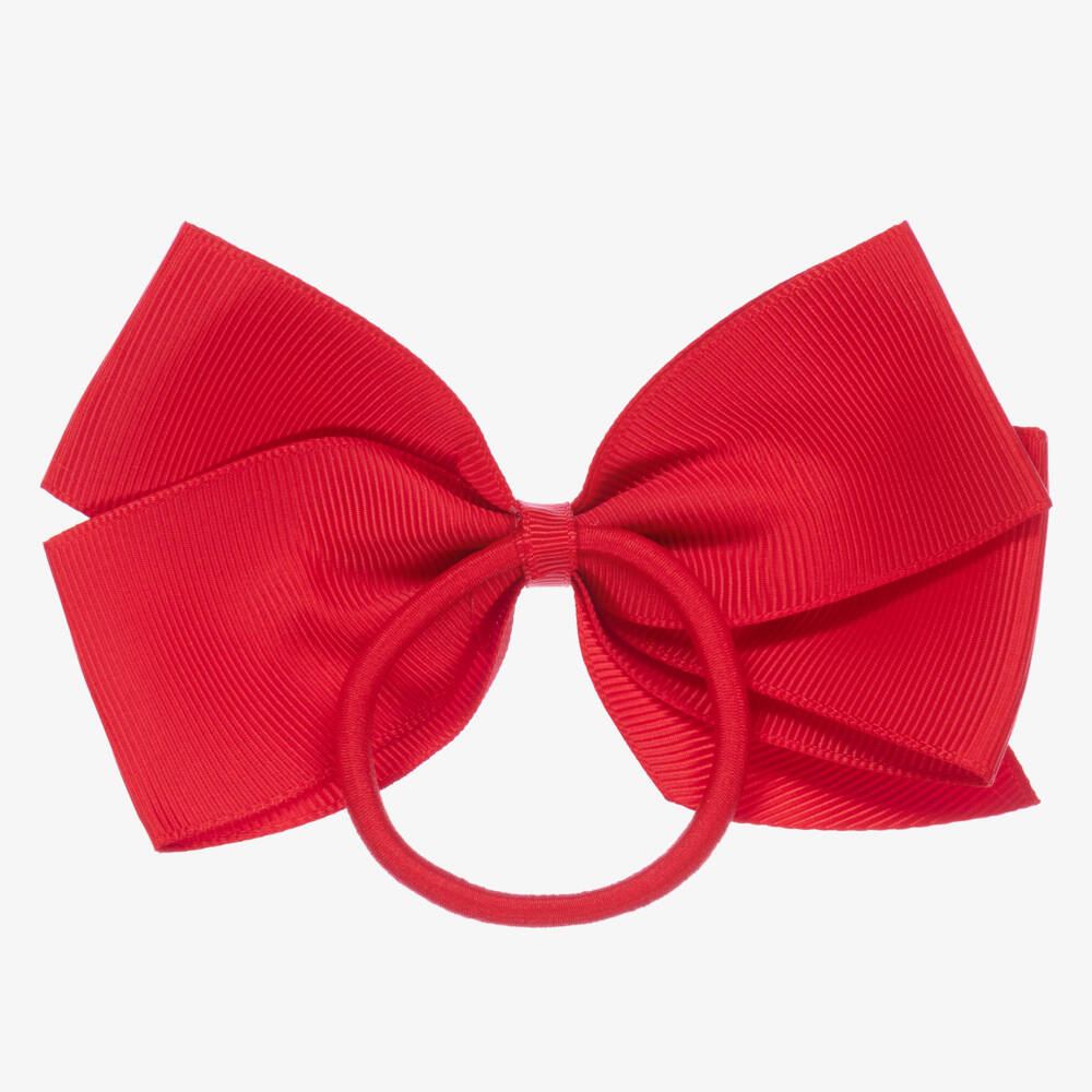 Peach Ribbons-Red Ribbon Bow Hair Elastic (12cm) | Childrensalon