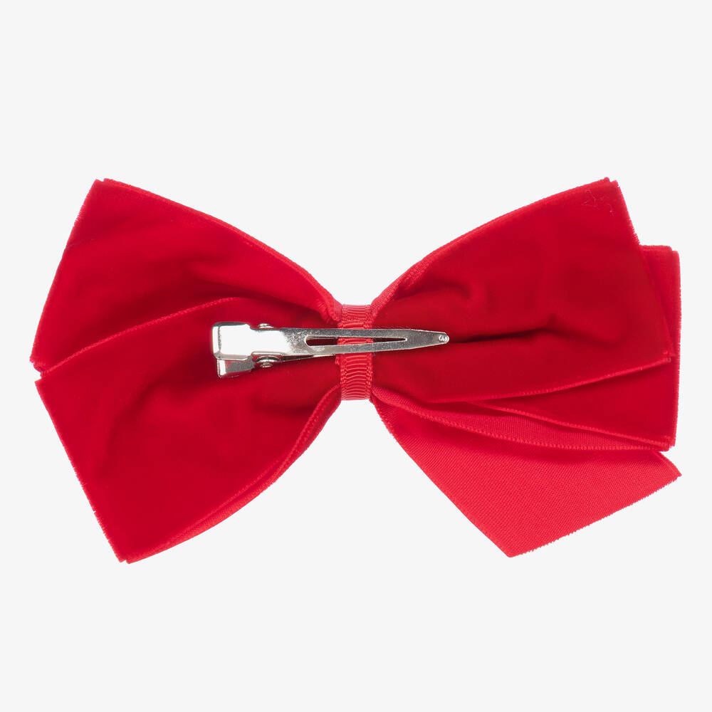 Peach Ribbons-Red Velvet Bow Clip (12cm) | Childrensalon