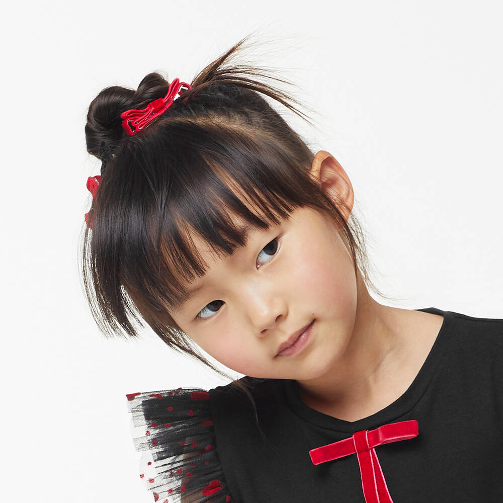 Peach Ribbons-Red Velvet Bow Clip (4.5cm) | Childrensalon