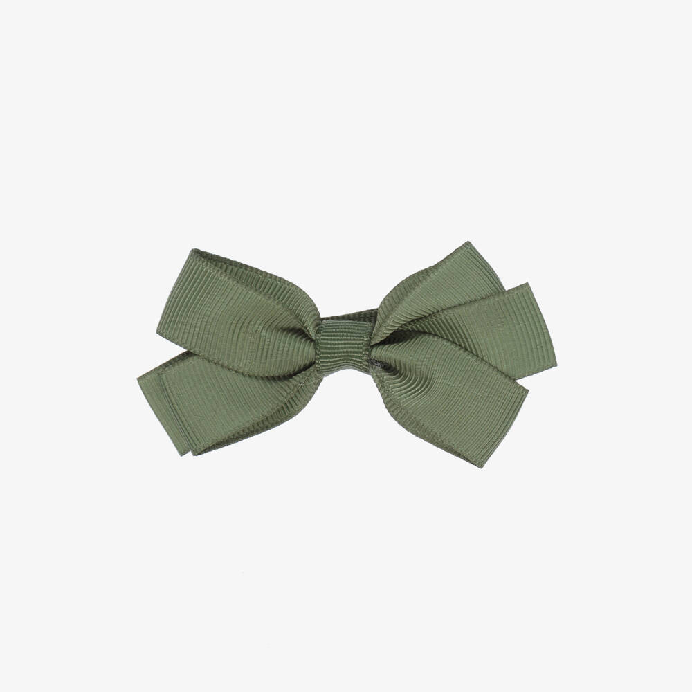 Peach Ribbons-Sage Green Bow Hair Clip (7cm) | Childrensalon