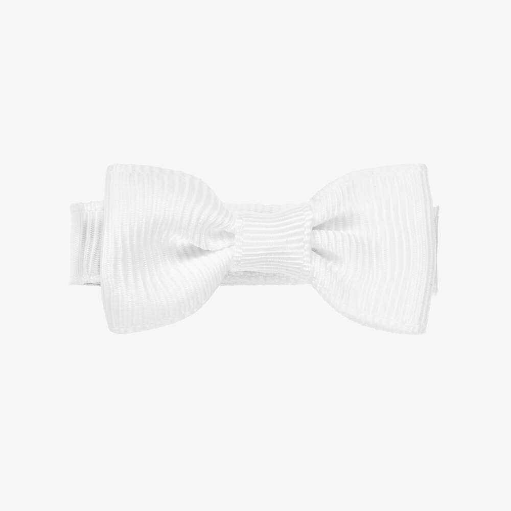 Peach Ribbons-White Bow Hair Clip (5cm) | Childrensalon