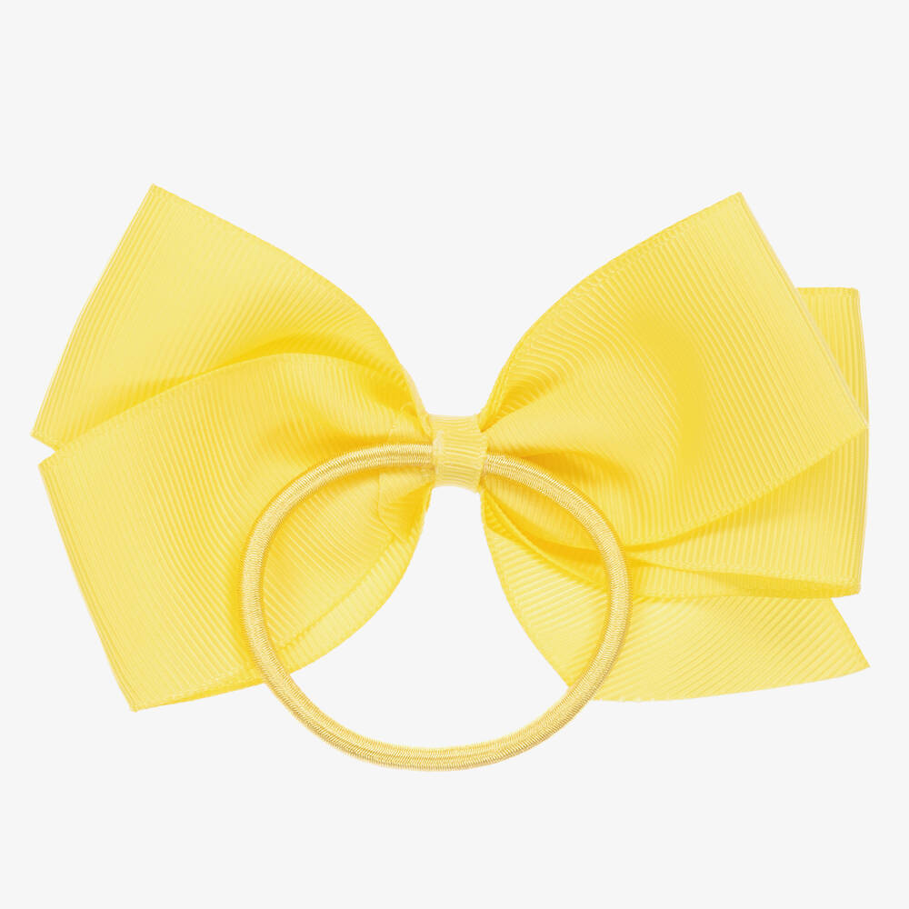Peach Ribbons-Yellow Bow Hair Elastic (12cm) | Childrensalon