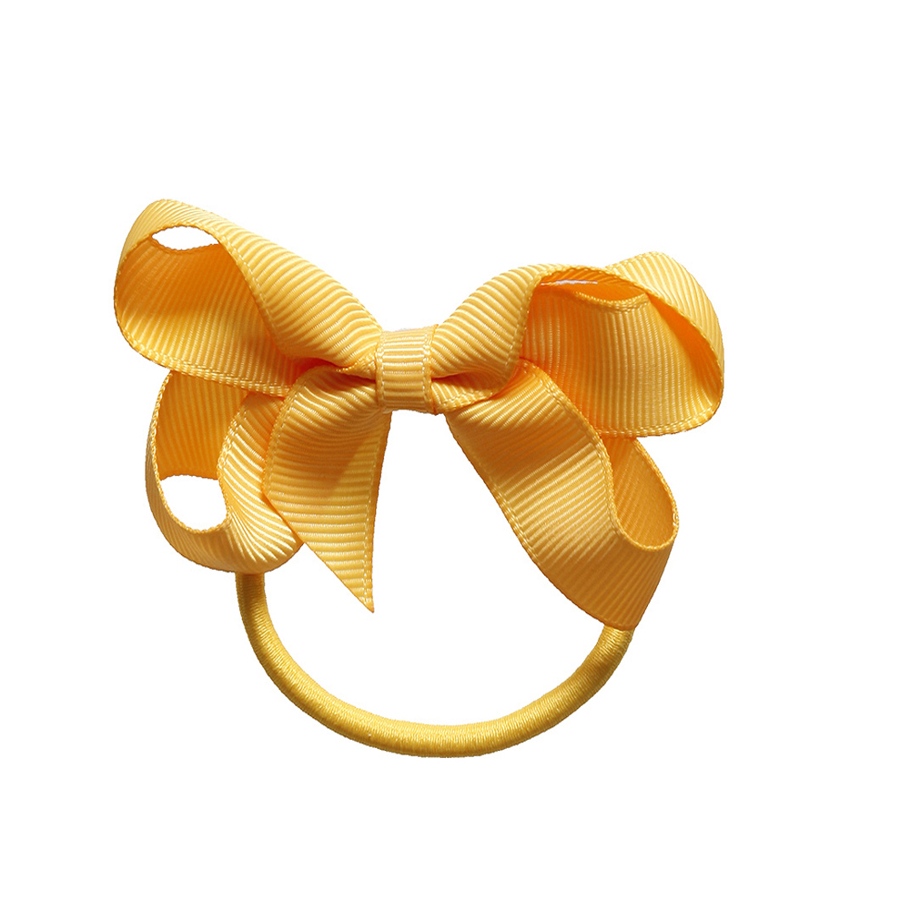 Peach Ribbons-Yellow Bow Hair Elastic (7cm) | Childrensalon