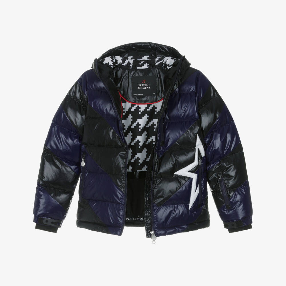 Perfect Moment-جاكيت تزلج مبطن بالريش لون أسود وأزرق للأطفال | Childrensalon