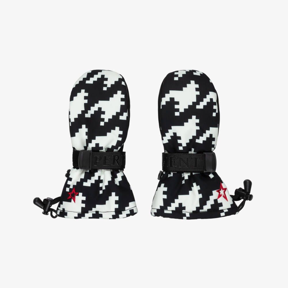 Perfect Moment-Black & White Houndstooth Davos Ski Mittens with Red Star Logo | Childrensalon