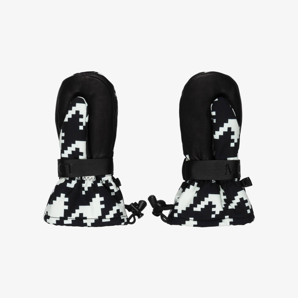 Perfect Moment-Black & White Houndstooth Davos Ski Mittens with Red Star Logo | Childrensalon