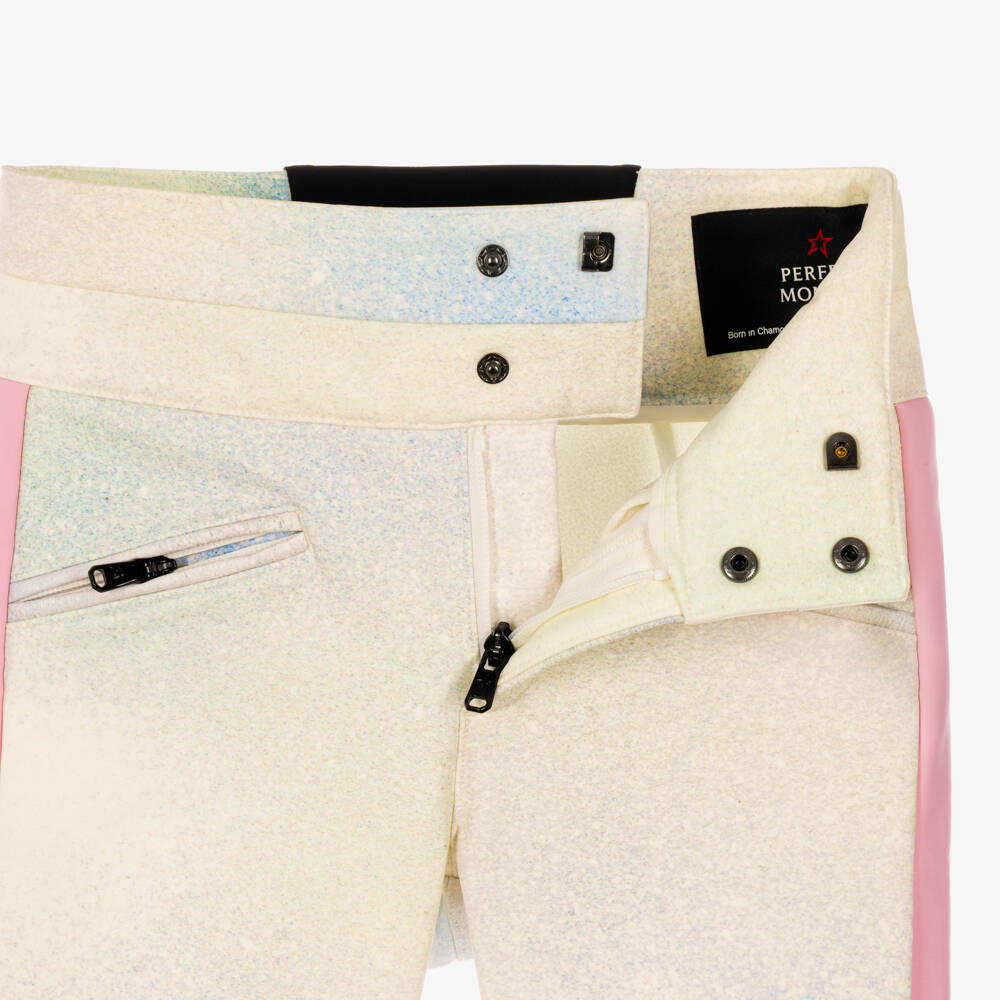 Perfect Moment-Girls Ivory & Pink Aurora Technical Ski Trousers | Childrensalon