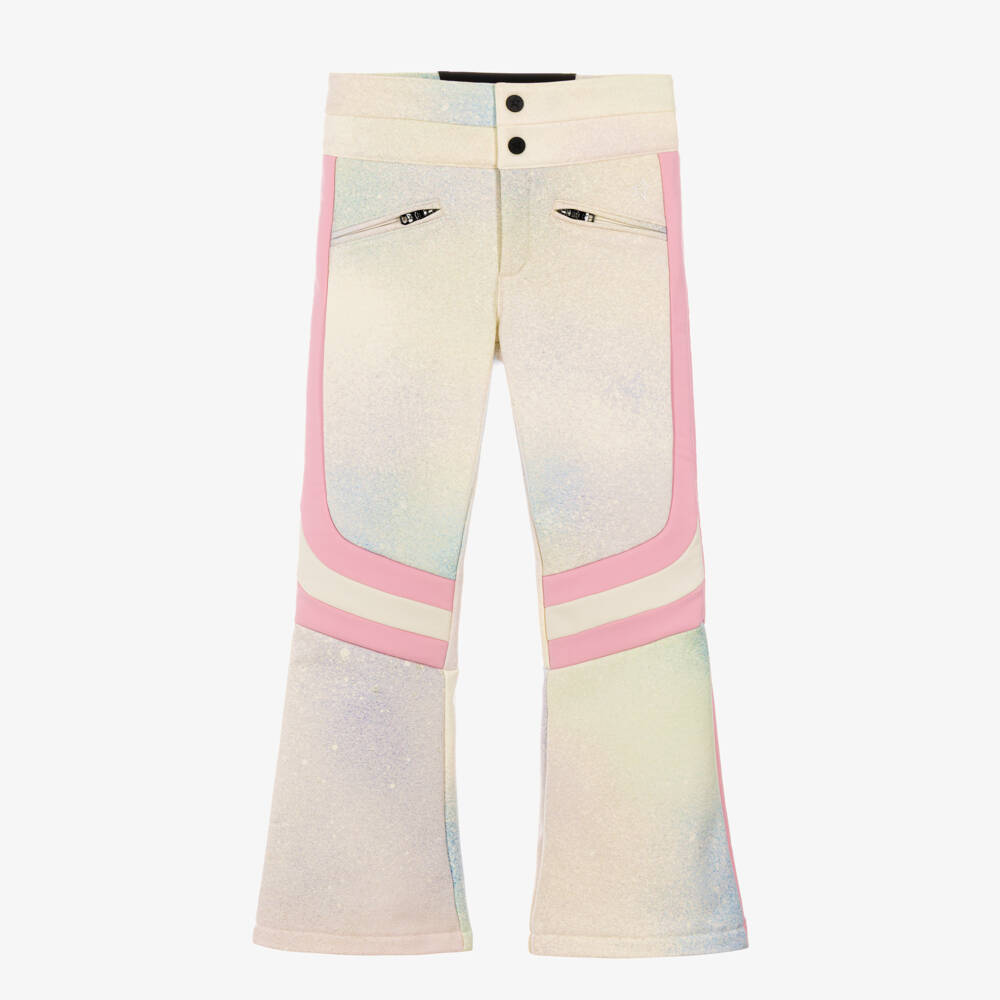 Perfect Moment-Girls Ivory & Pink Aurora Technical Ski Trousers  | Childrensalon