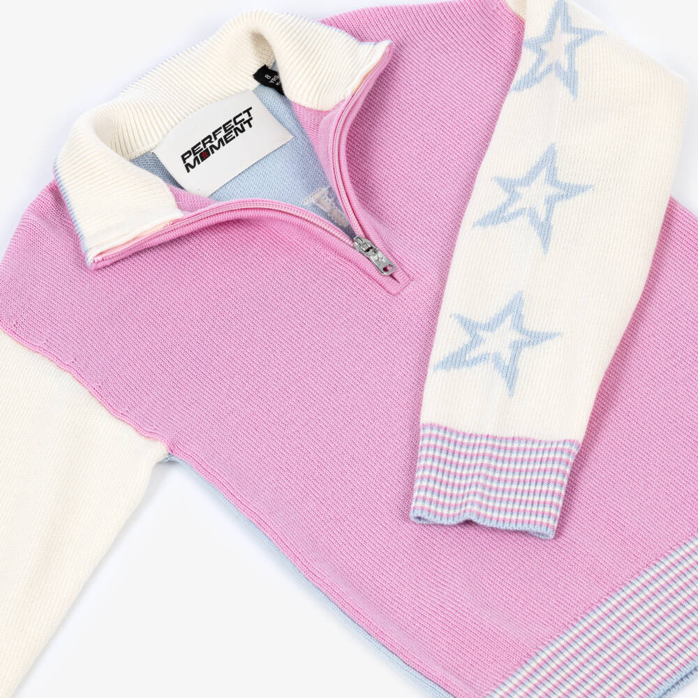 Perfect Moment-Girls Lilac Half Zip Merino Wool Sweater | Childrensalon