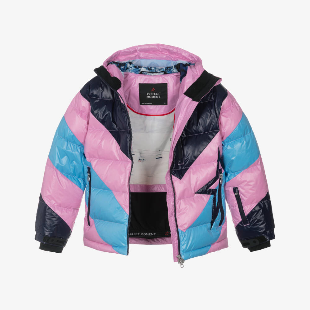 Perfect Moment-Girls Pink & Blue Down Padded Super Mojo Ski Jacket | Childrensalon