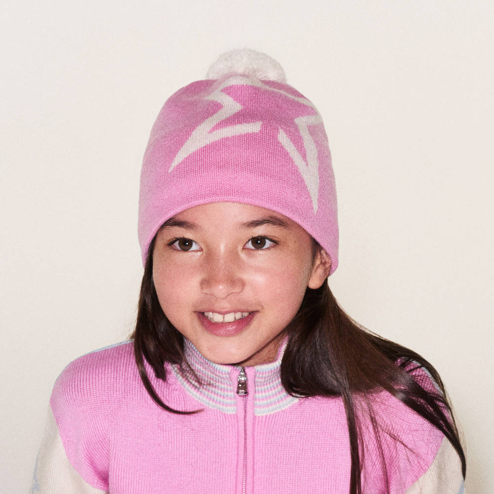 Perfect Moment-Girls Pink & Ivory Star Merino Wool Beanie Hat | Childrensalon