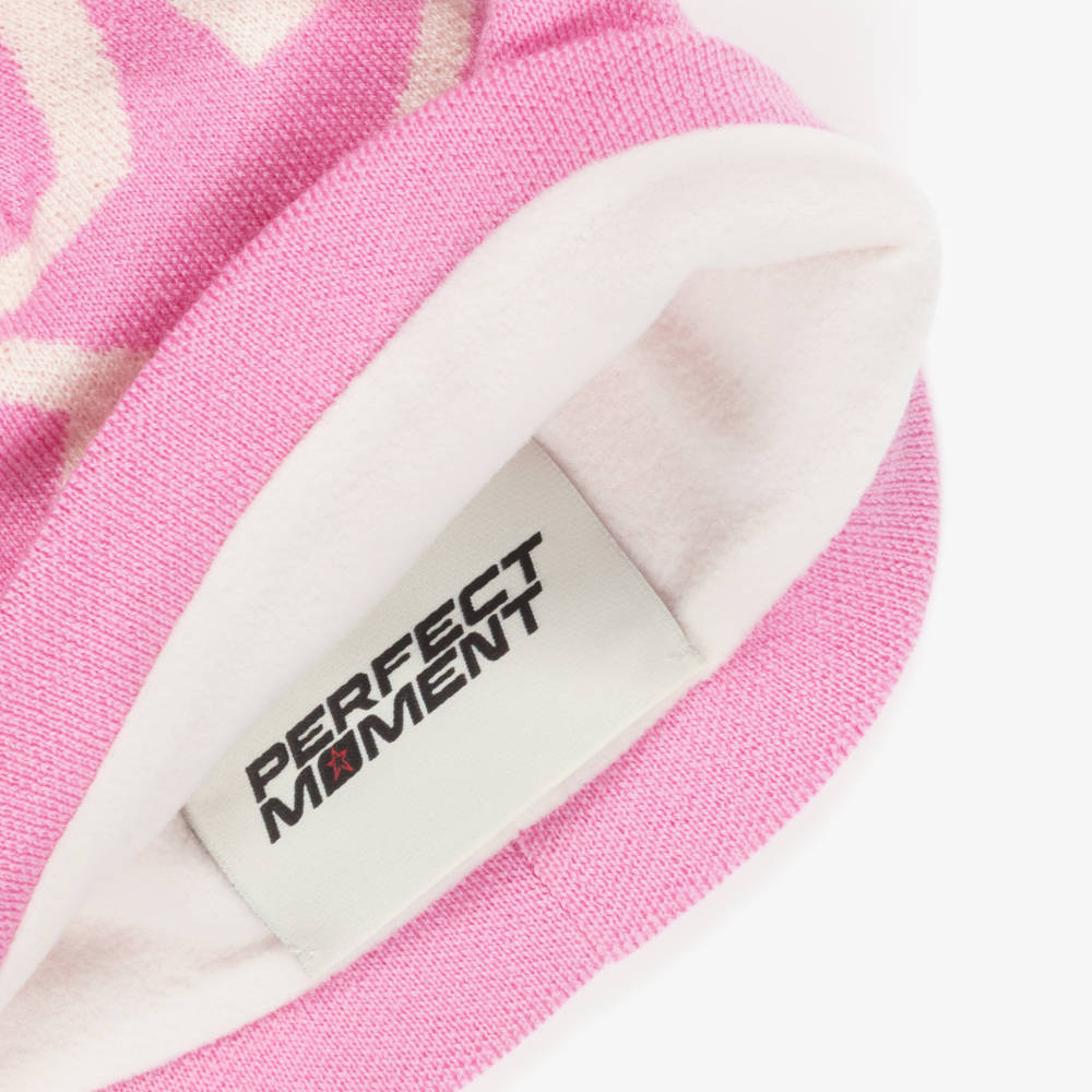 Perfect Moment-Girls Pink & Ivory Star Merino Wool Beanie Hat | Childrensalon