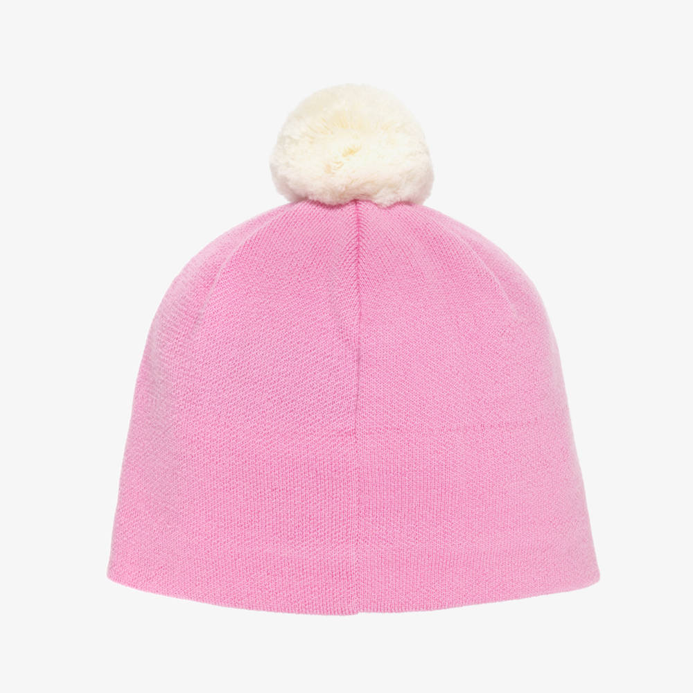 Perfect Moment-Girls Pink & Ivory Star Merino Wool Beanie Hat | Childrensalon