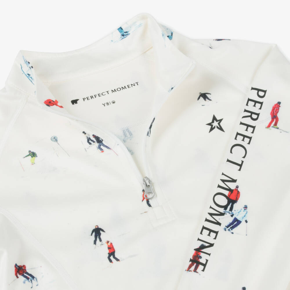 Perfect Moment-توب حراري بنصف سحاب لون عاجي بطبعة تزلج | Childrensalon