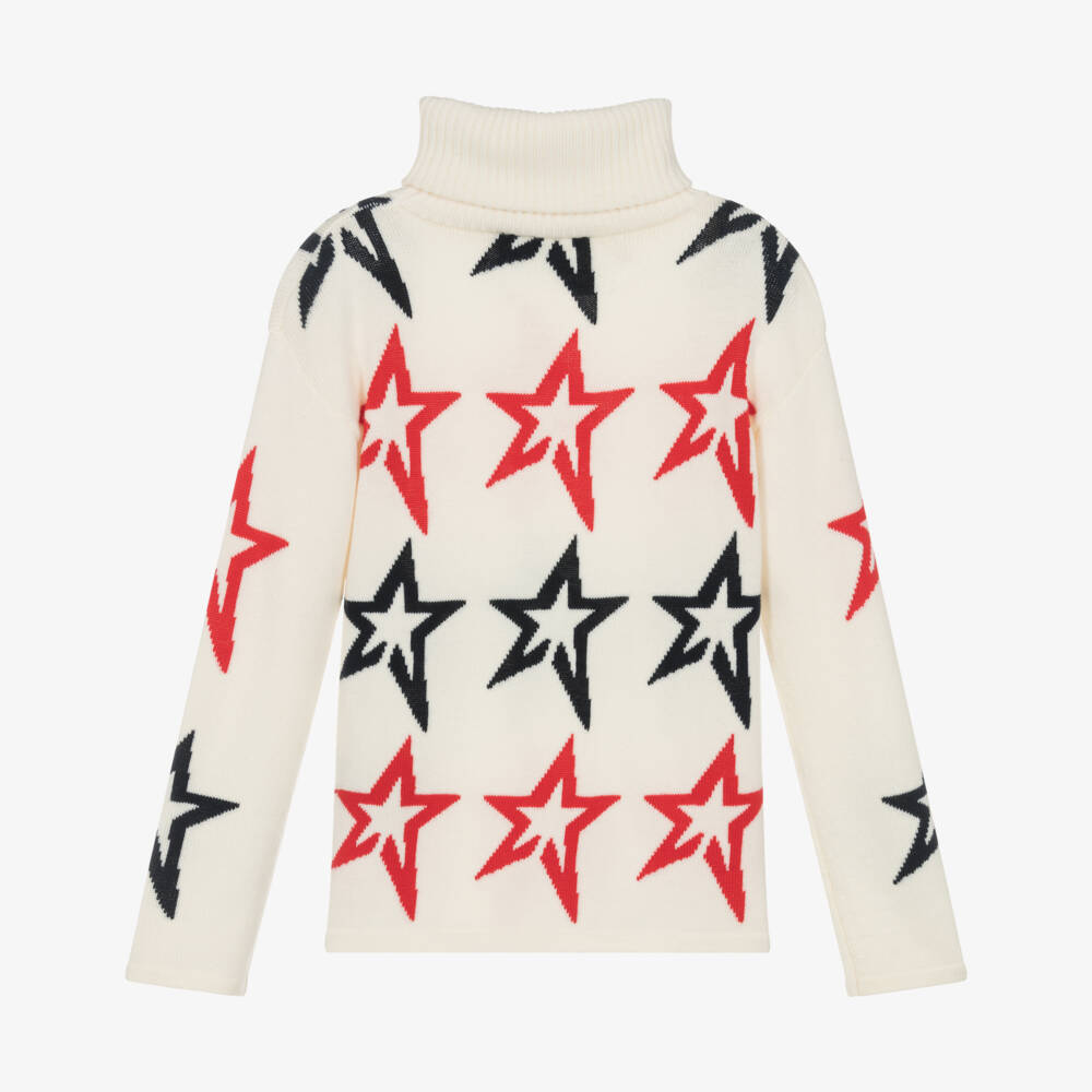 Perfect Moment-Ivory Star Merino Wool Knit Roll Neck Jumper | Childrensalon