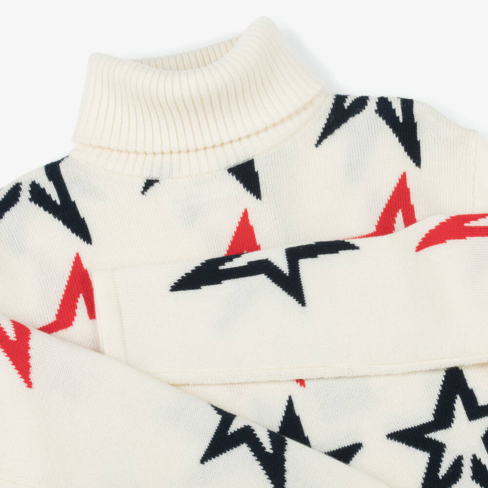 Perfect Moment-Ivory Star Merino Wool Knit Roll Neck Jumper | Childrensalon