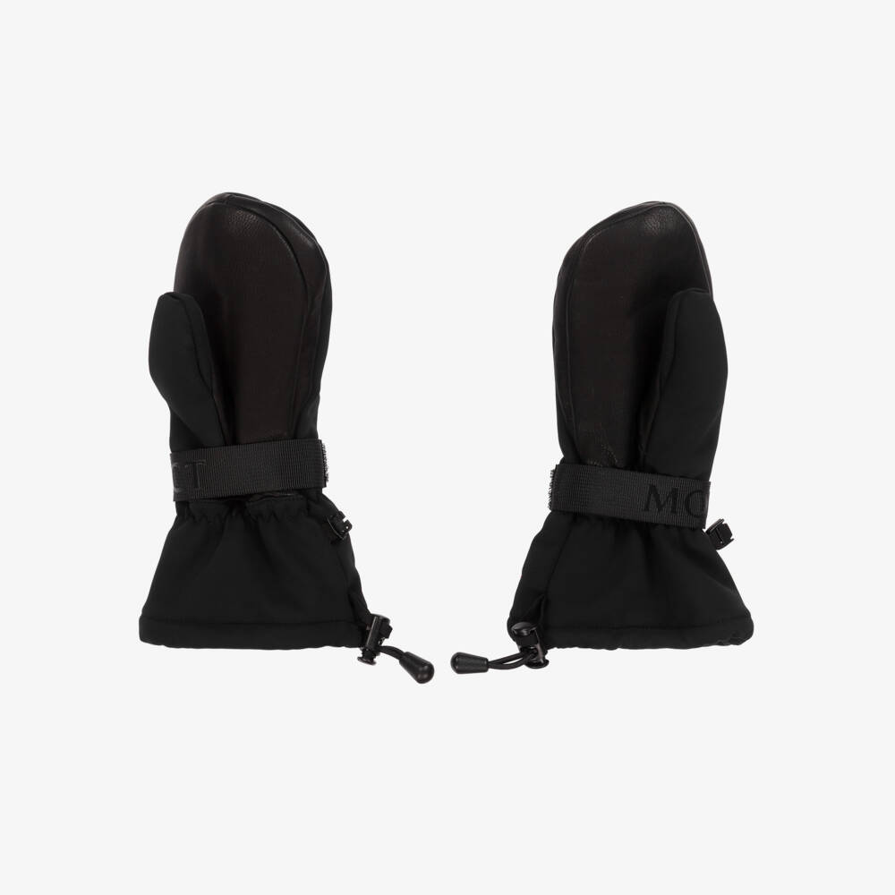 Perfect Moment-Matt Black Davos Ski Mittens with Red Embroidered Star Logo | Childrensalon