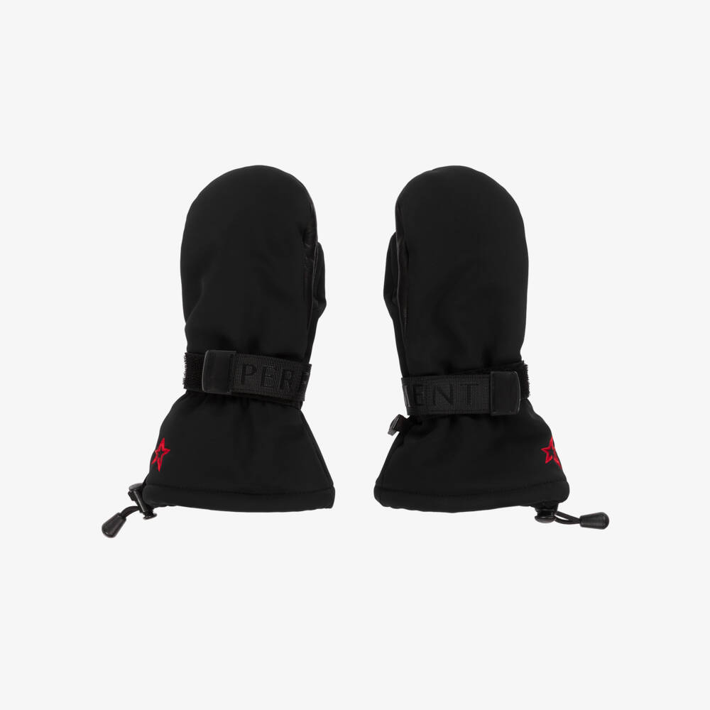 Perfect Moment-Matt Black Davos Ski Mittens with Red Embroidered Star Logo | Childrensalon