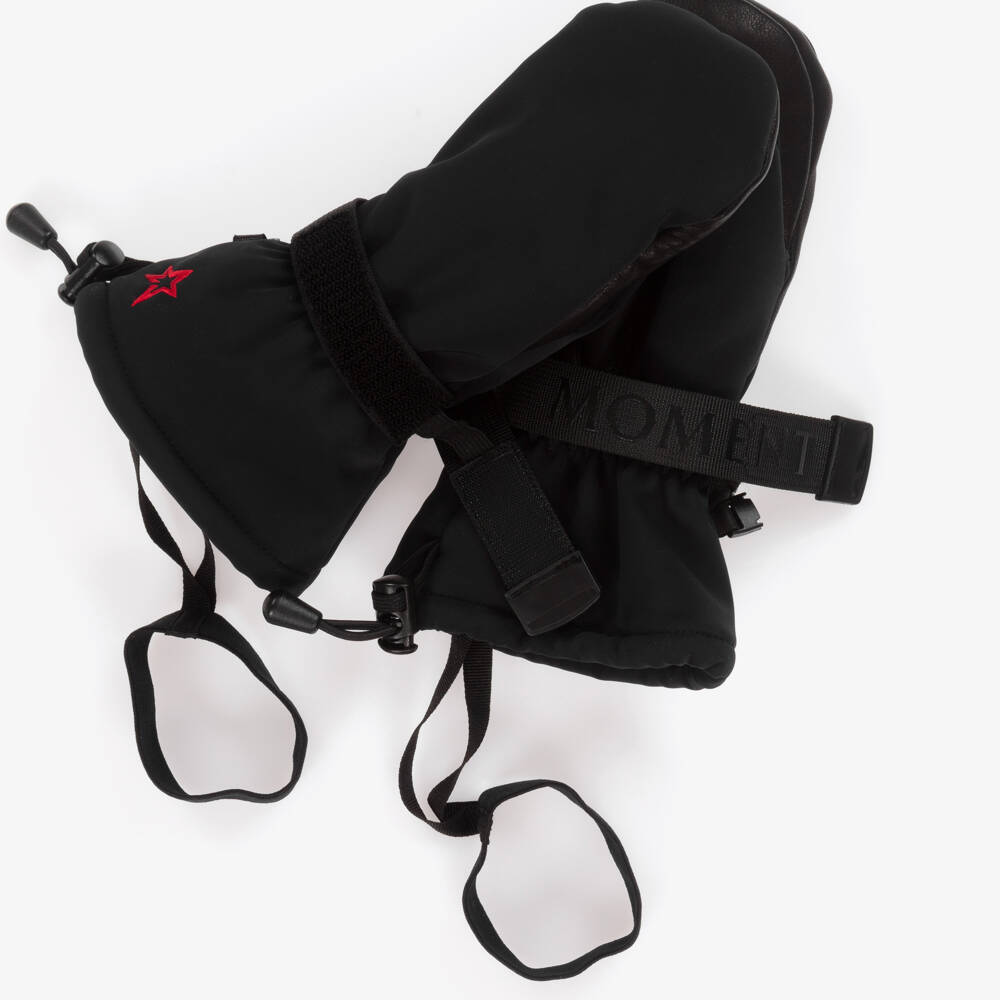 Perfect Moment-Matt Black Davos Ski Mittens with Red Embroidered Star Logo | Childrensalon